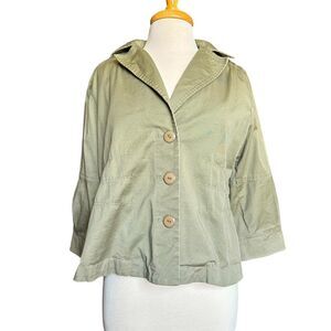 Joan Rivers Olive Green Button‎ Front Utility Jacket Sz L Military Cottagecore